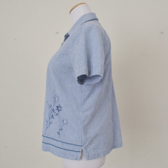 Vintage 80s Cotton Seersucker Check Blouse | size PM - Picture 3 of 10